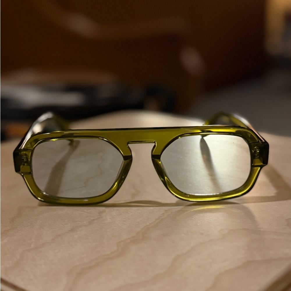 Elisa Johnson New Mini Jane Sunglasses Green with Blue tint. Aviator